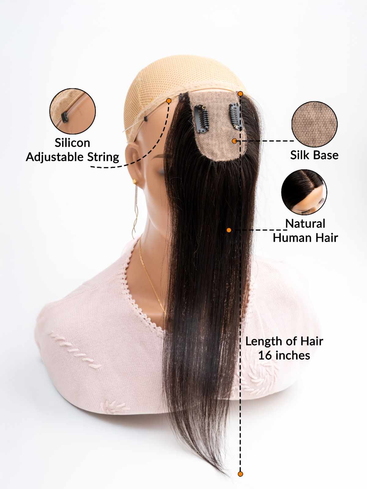 2×3 Skin Base Hair Topper with Front Silicon String